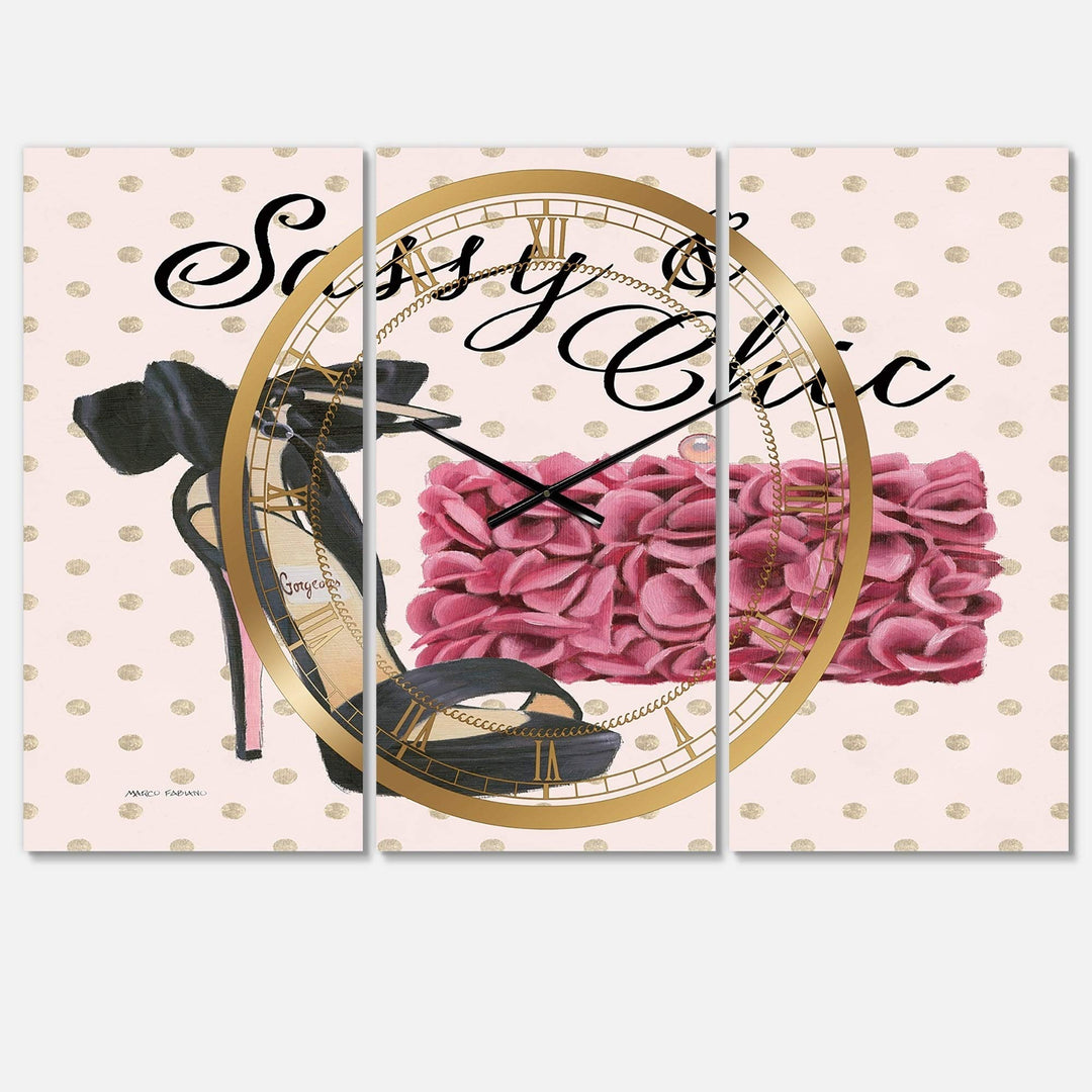 Glam Fashion High Heels Ii' Glam 3 Panels Oversized Wall Clock - 36 in. Wide X - Diamond Home USA