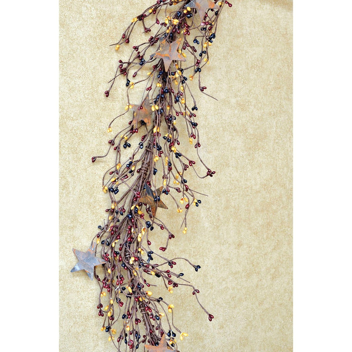 Pip Berry Garland with Stars Colonial 40" Red/Black/Yellow 40 Inches Un-lit