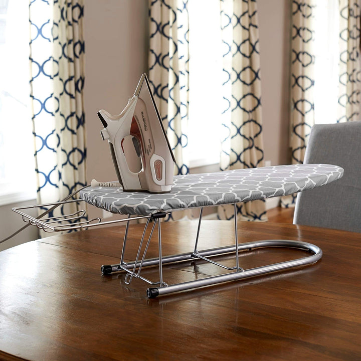 Silver Steel Top Tabletop Ironing Board with Iron Rest Cotton Holder - Diamond Home USA