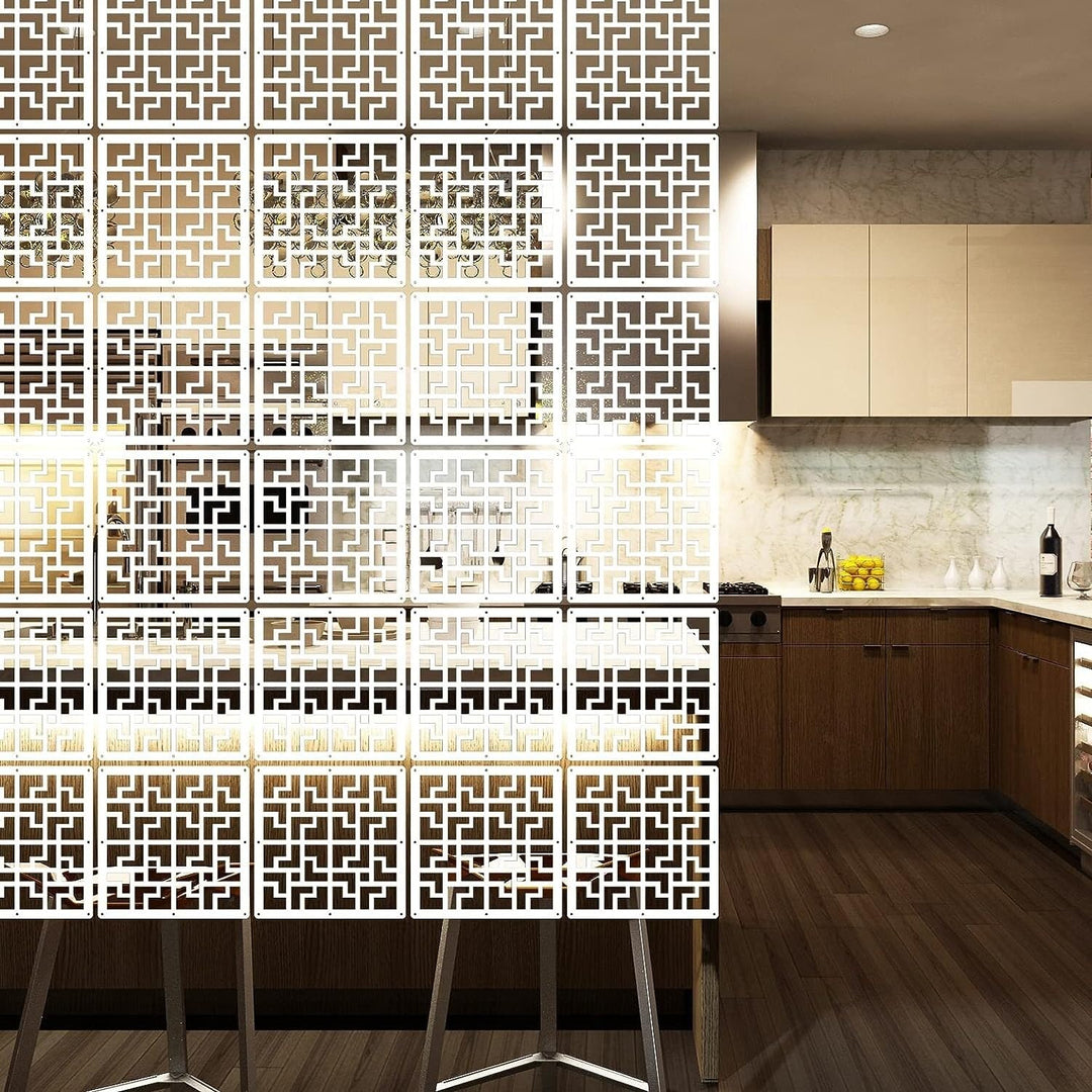 Hanging Room Divider Decorative Screen Panels 10 Pcs White Vinyl Includes - Diamond Home USA