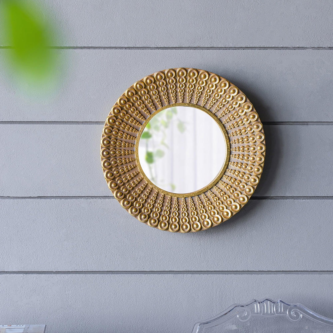 Gold Beaded Sunburst Accent Wall Mirror Farmhouse Modern Contemporary - Diamond Home USA