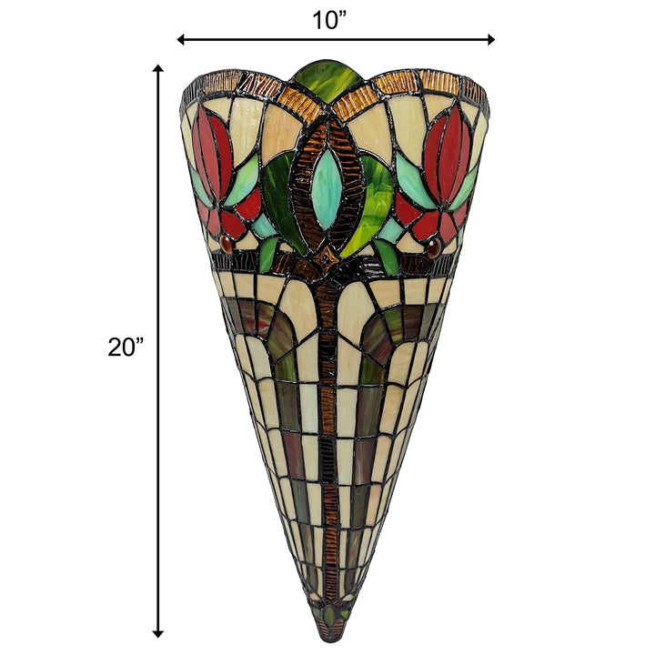 Tiffany Style Wall Lamp Brown Yellow Red Flower 2 Light Stained Glass Vintage Yellow/Red - Diamond Home USA