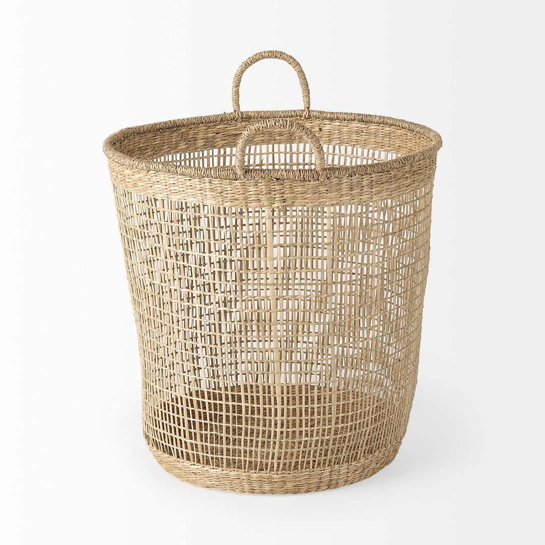 19.7l X 19.7w 19.7h (Set Of 3) Medium Brown Seagrass Round Basket W/les - Diamond Home USA