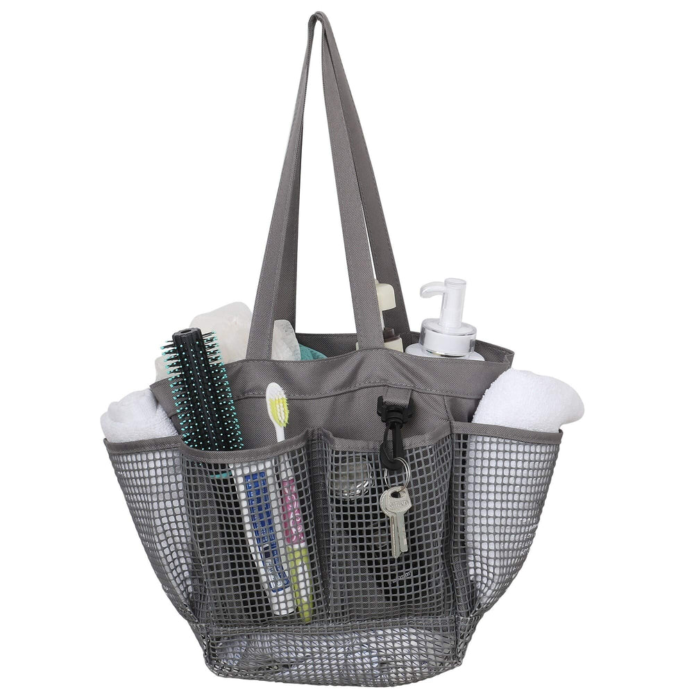 Mesh Portable Shower Caddy Quick Dry Tote Bag Bathroom Organizer Grey Solid Gray - Diamond Home USA
