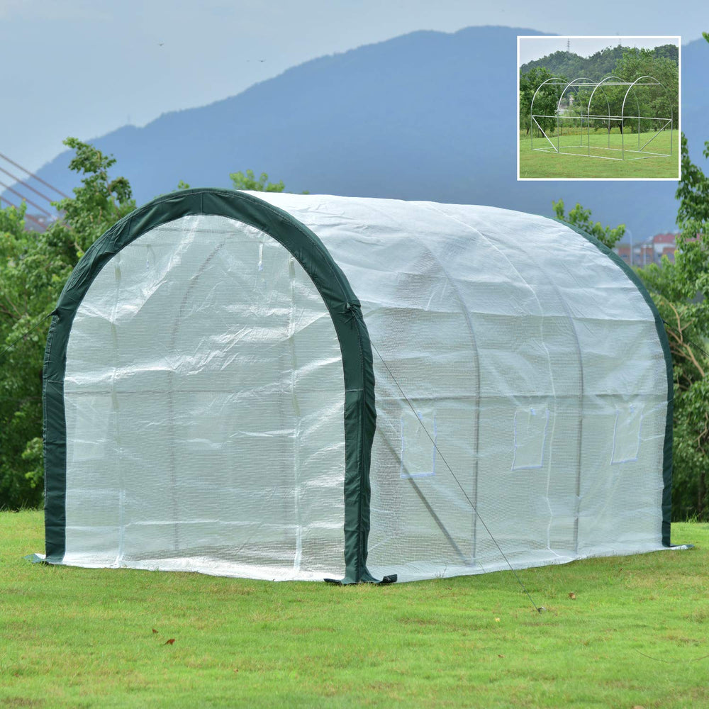 Aoodor Patio Greenhouse Walk-in Tunnel 12ft. x 7ft. x 7ft. Heavy Duty Frame 2 - Diamond Home USA