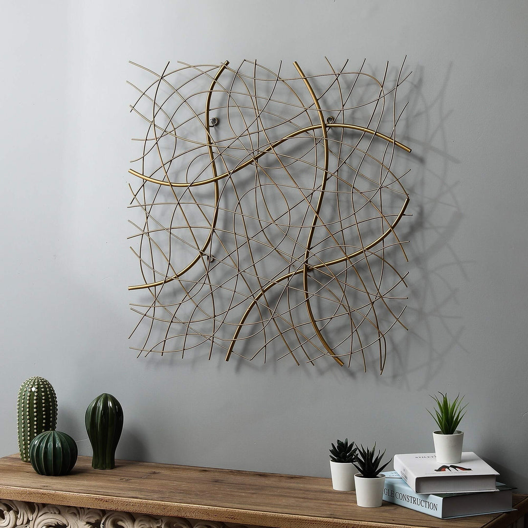 Large Gold Abstract Square Metal Wall Decor Modern Contemporary Iron Includes - Diamond Home USA