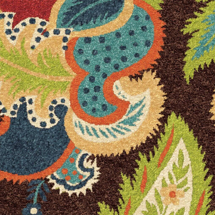 2'3 x 8' Indoor Outdoor Brown Floral Multi Color Summer Runner Rug Polypropylene - Diamond Home USA