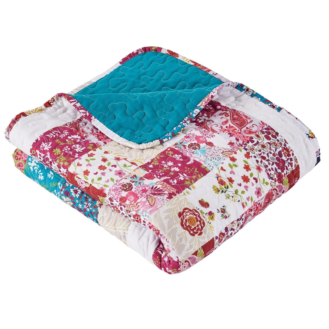 Quilted Throw Blanket Blue Patchwork Cottage Mid-Century Modern Traditional - Diamond Home USA