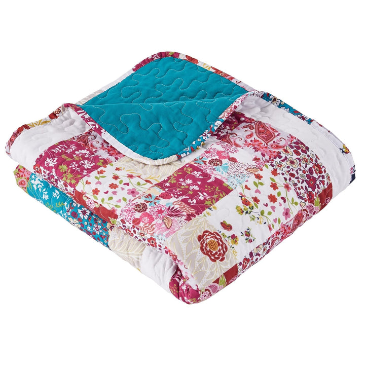 Quilted Throw Blanket Blue Patchwork Cottage Mid-Century Modern Traditional - Diamond Home USA