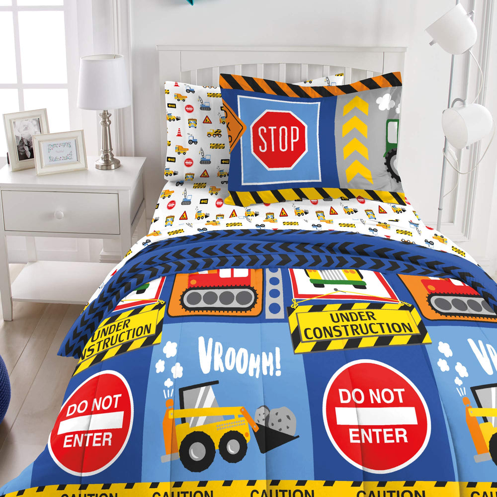 dream FACTORY Under Construction 7-Piece Microfiber Bag Comforter Bedding Set Full - Diamond Home USA