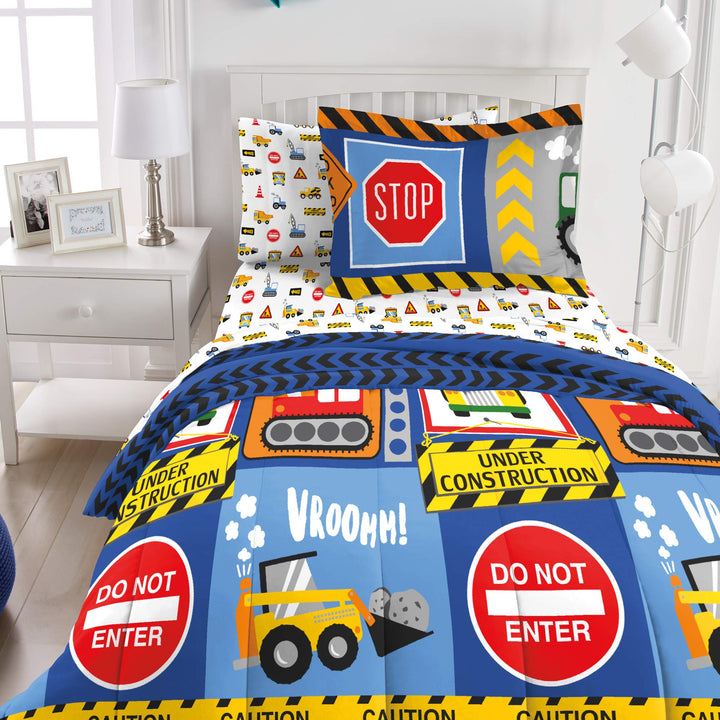 dream FACTORY Under Construction 7-Piece Microfiber Bag Comforter Bedding Set Full - Diamond Home USA