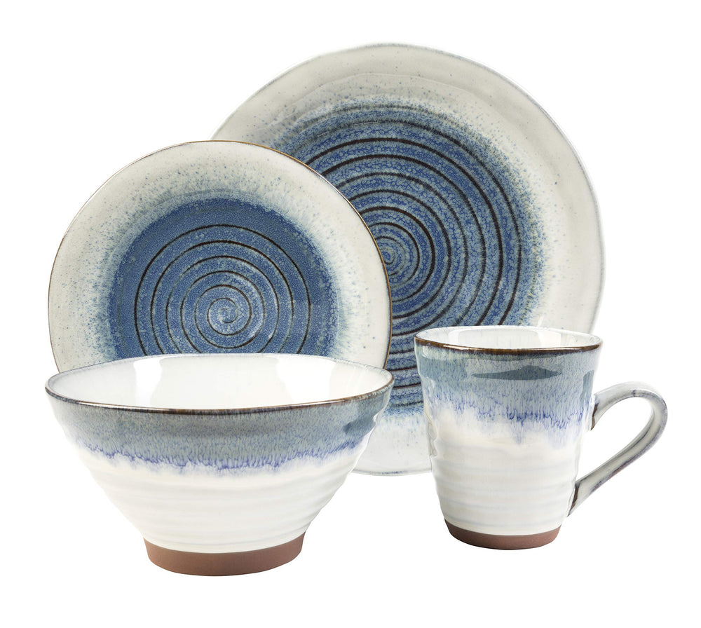 Talia 16-Piece Casual Blue Stoneware Dinnerware Set (Service for 4) - Diamond Home USA