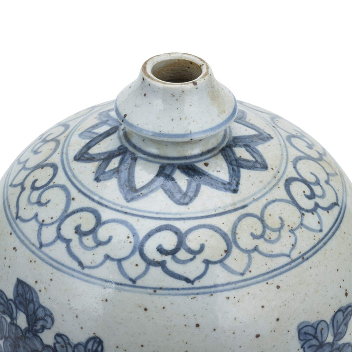 Blue and White Garlic Head Vase Flower Bird Motif Porcelain - Diamond Home USA