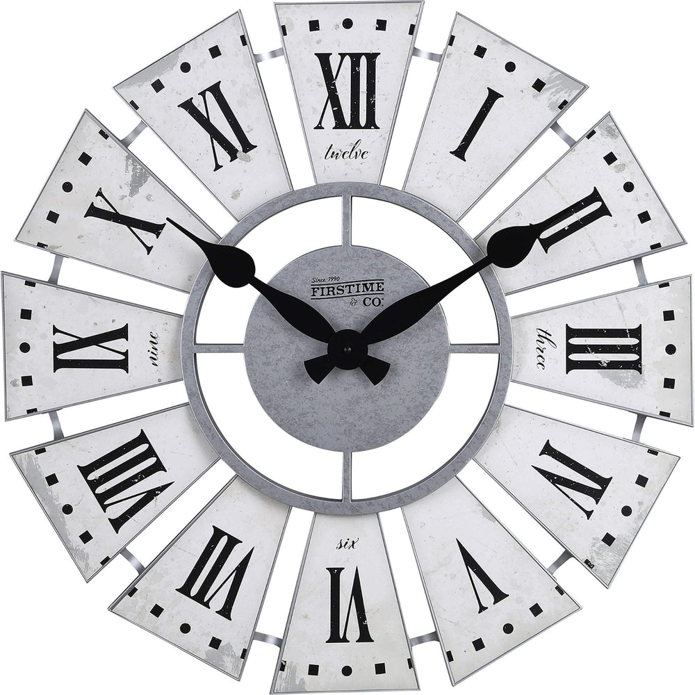 White Numeral Farmhouse Windmill Clock American Crafted Aged Plastic 24 X 2 in - Diamond Home USA