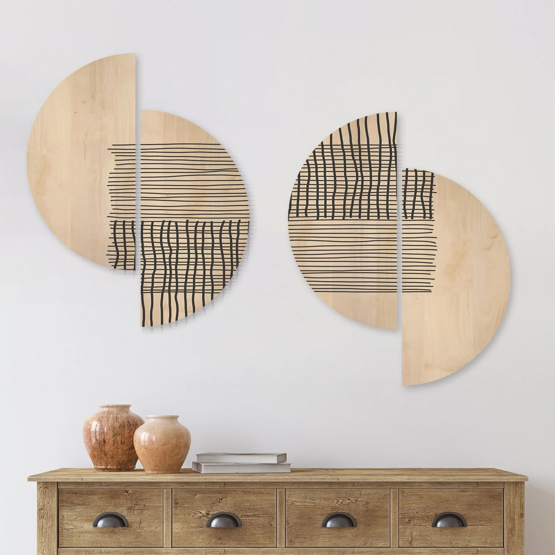 Geometric Compostions of Elementary Forms XIX' Modern Wood Wall Art Set of 4