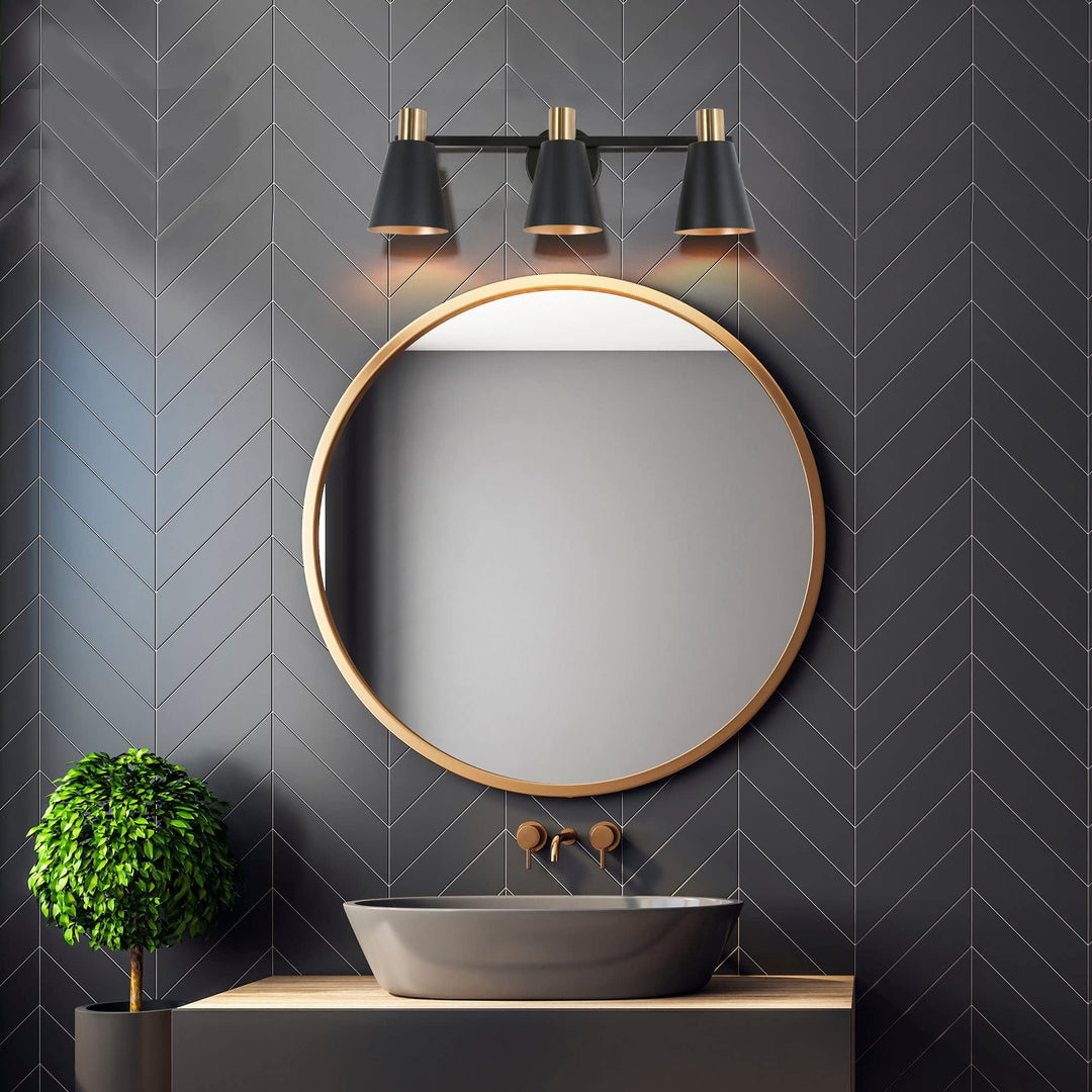 22'' Modern 3-lights Metal Cone Shade Bathroom Vanity Lights Dimmable Wall - Diamond Home USA