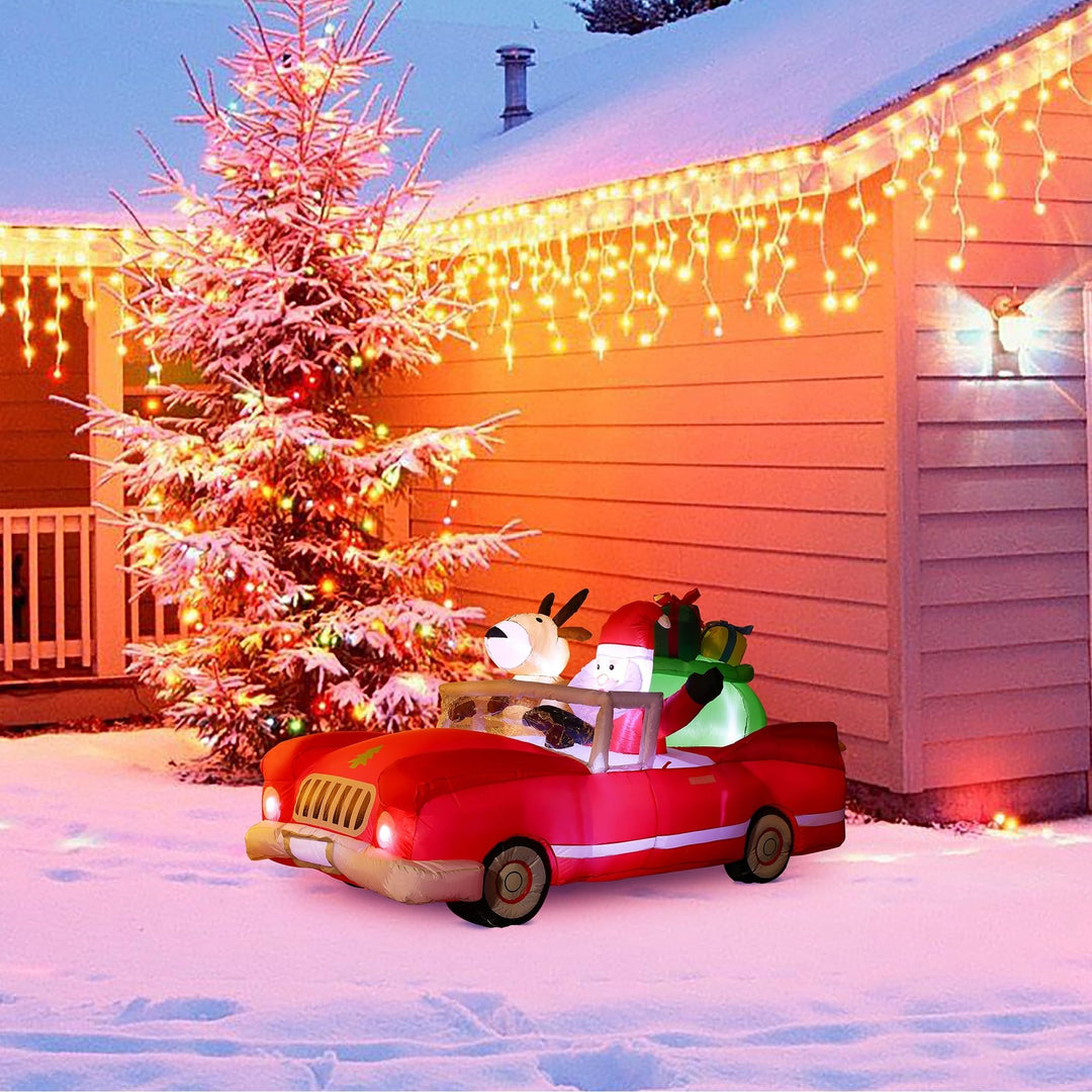 8ft L Santa in Red Convertible Car Outdoor Holiday Inflatable with Led Lights - Diamond Home USA