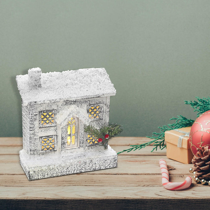 Christmas Led Snow Covered Rectangle House 9" White Wood - Diamond Home USA