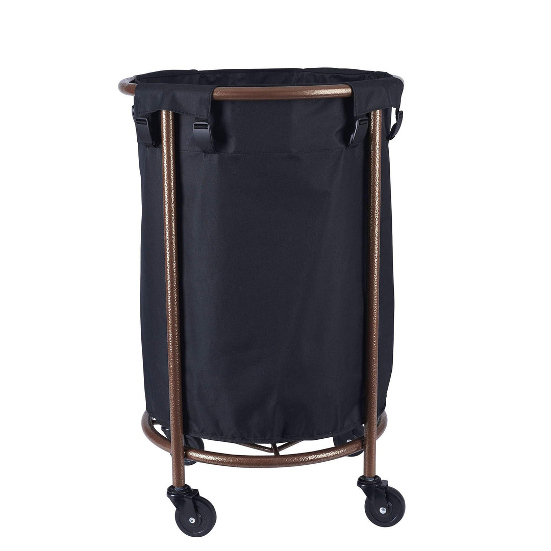 Black Copper Rolling Laundry Hamper With Wheels Round Laundry Sorter Storage - Diamond Home USA