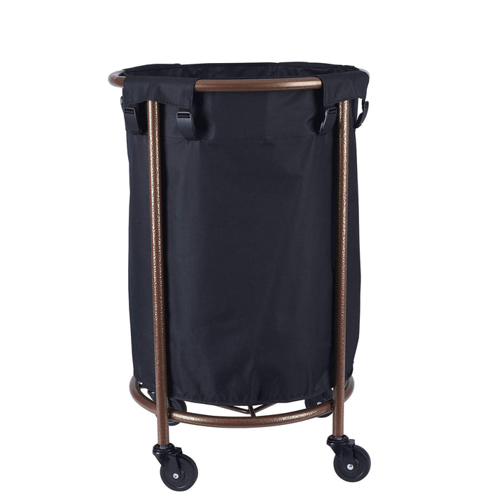 Black Copper Rolling Laundry Hamper With Wheels Round Laundry Sorter Storage - Diamond Home USA