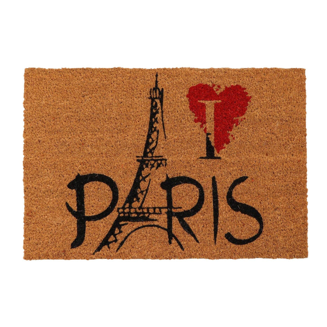 Sheltered Coconut Door Mat Printed Paris Eiffel 24x16 Natural French Country
