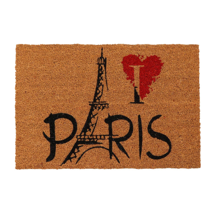 Sheltered Coconut Door Mat Printed Paris Eiffel 24x16 Natural French Country