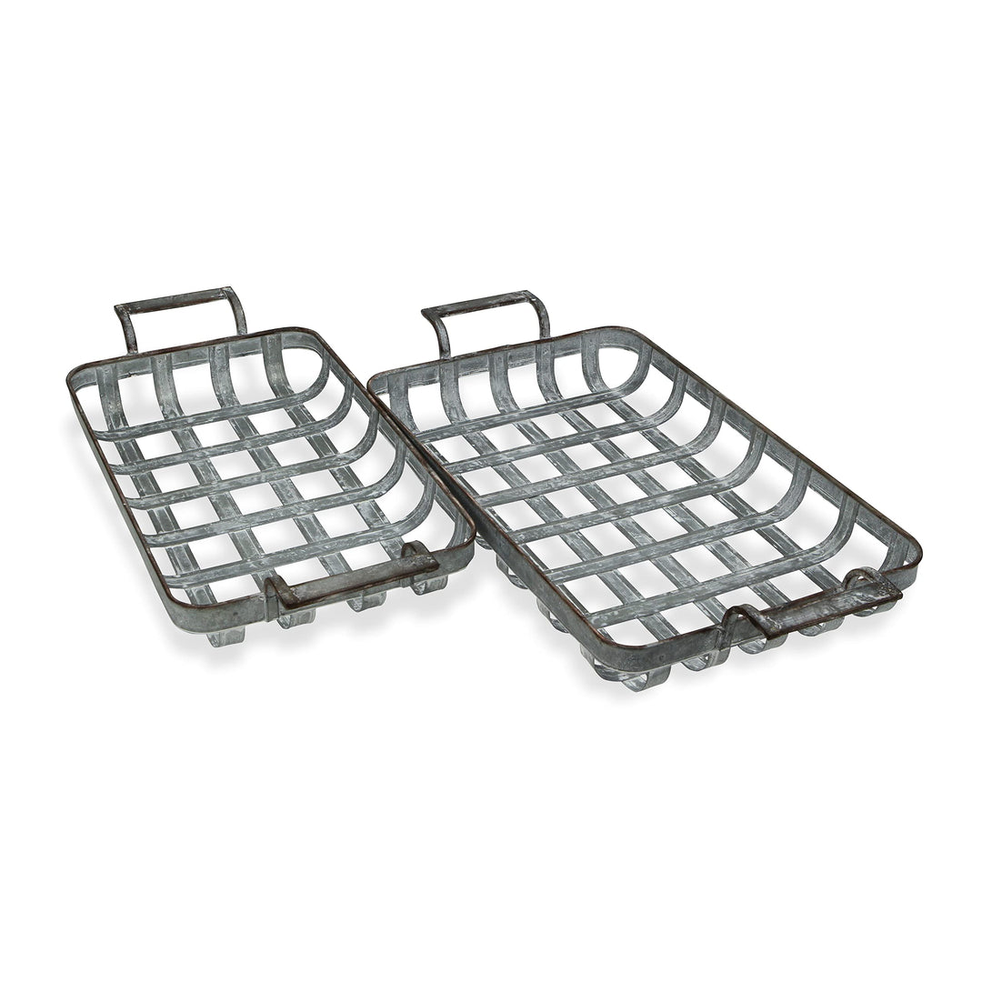 Cheungs Set of 2 Rectangular Woven Metal Side Handles Tray Gray - Diamond Home USA