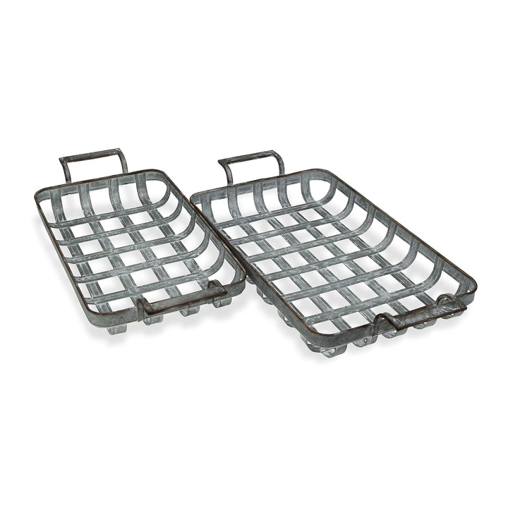 Cheungs Set of 2 Rectangular Woven Metal Side Handles Tray Gray - Diamond Home USA