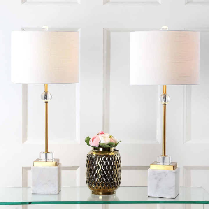 30" Marble/Crystal Led Table Lamp Brass (Set of 2) White Yellow Glam Traditional