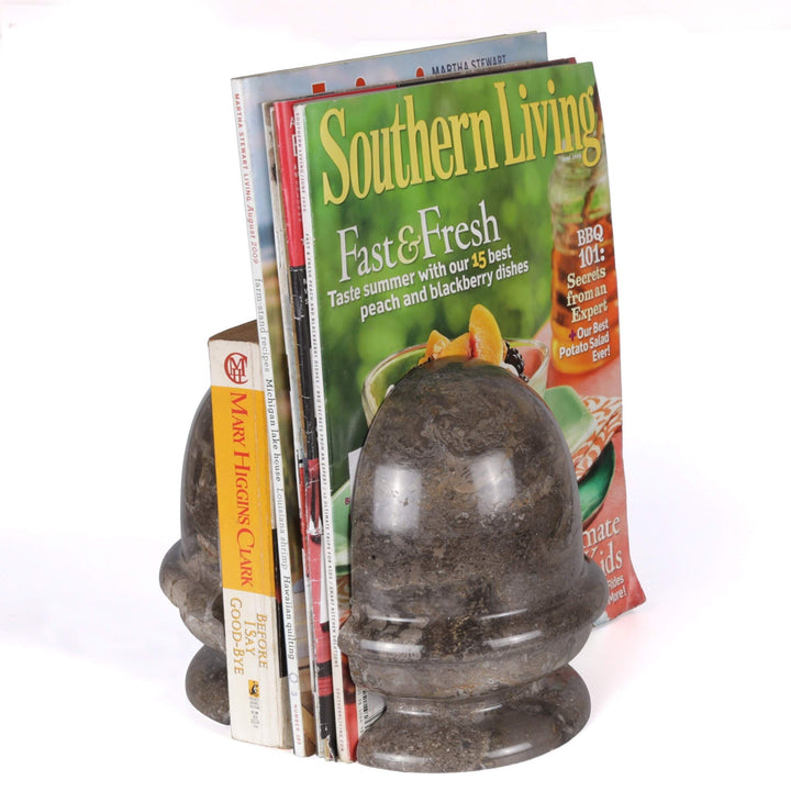 Charcoal Ice Cream Bowl Shape Marble Bookends Set of 2 Stone - Diamond Home USA