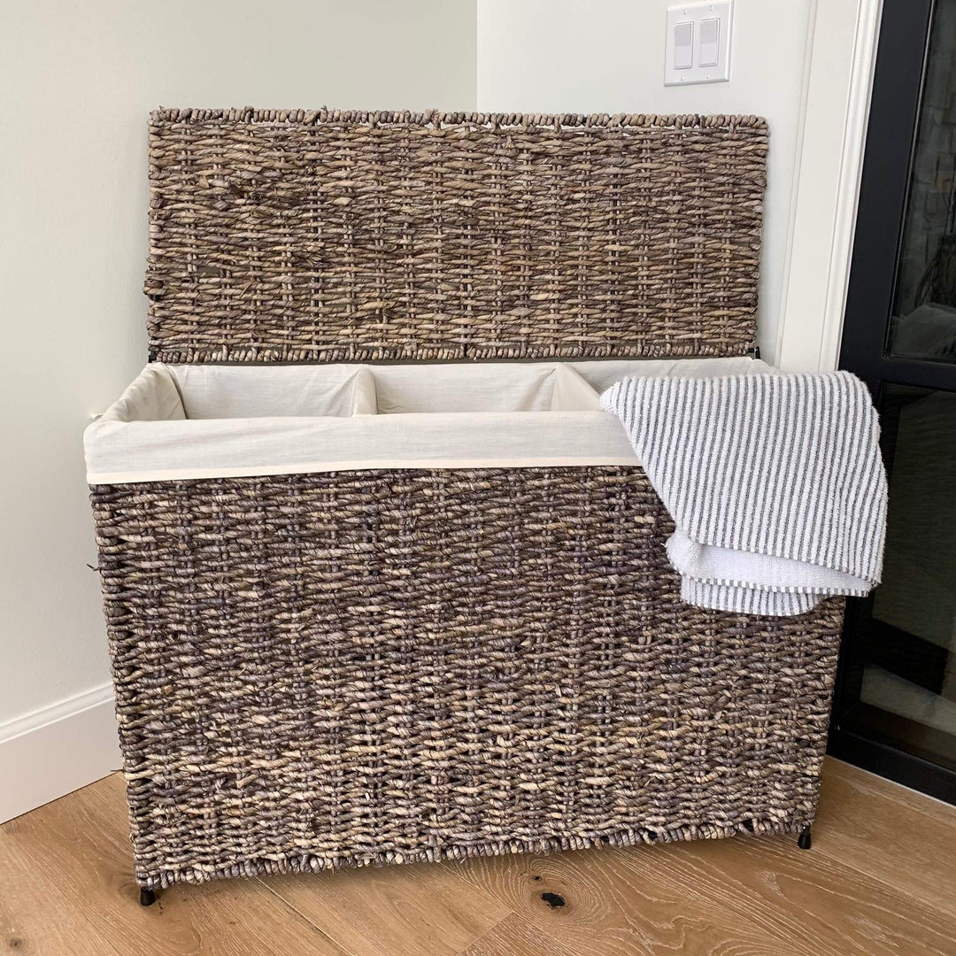 America Basket Woven Maize 3-Section Lined Hamper - Diamond Home USA