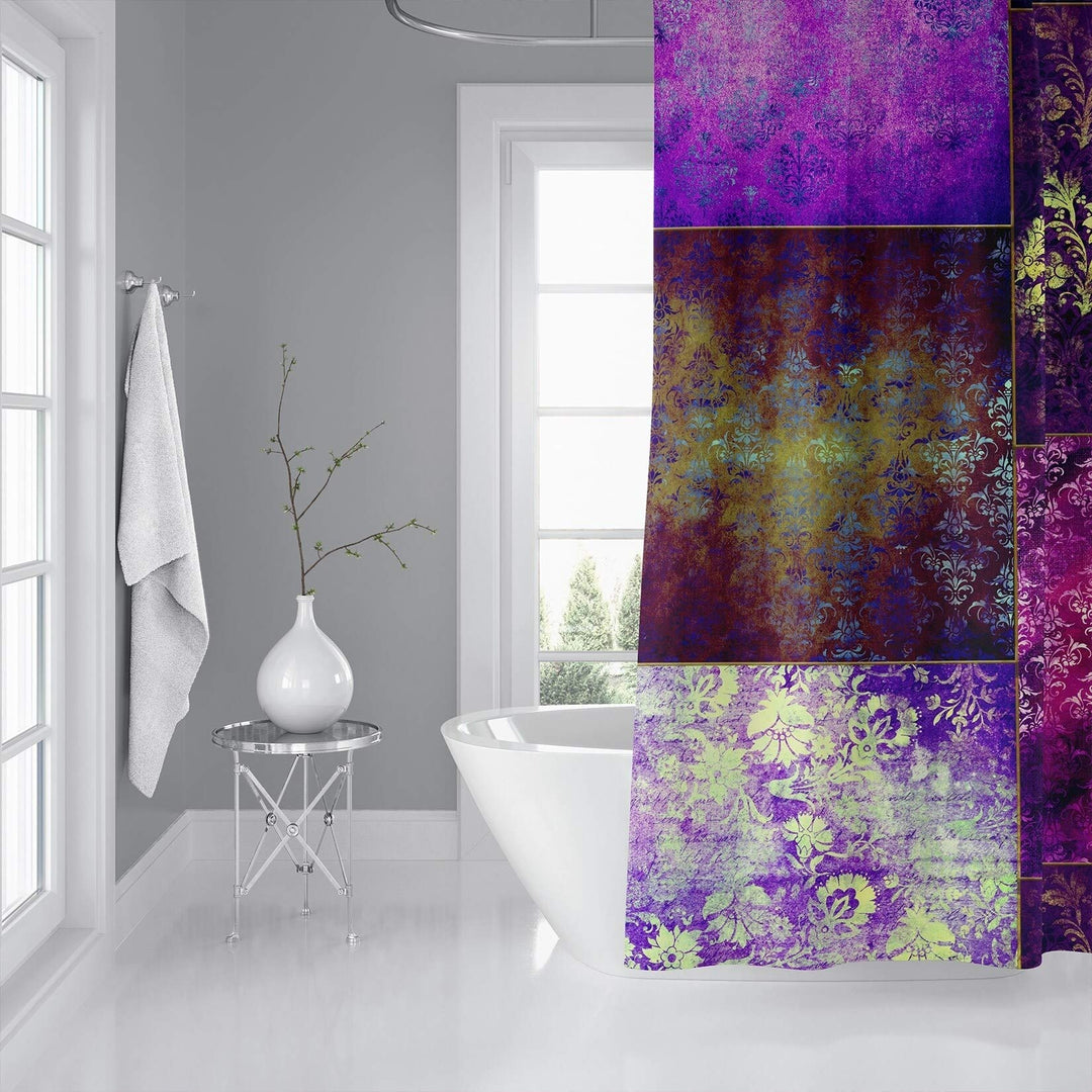 Eclectic hemian Patchwork Purple Shower Curtain by - 71x74 Purple Patchwork - Diamond Home USA