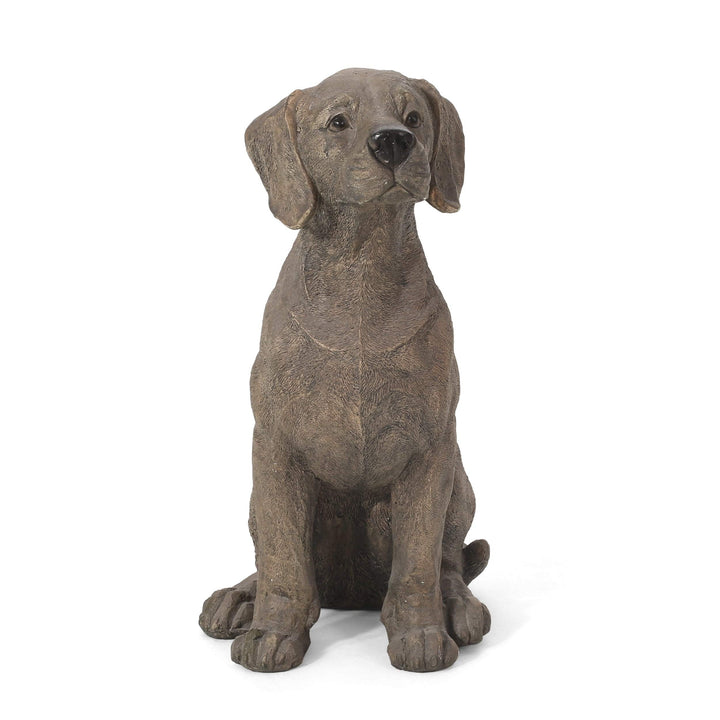 Outdoor Cast Stone Dog Garden Statue Brown Modern Contemporary Finish