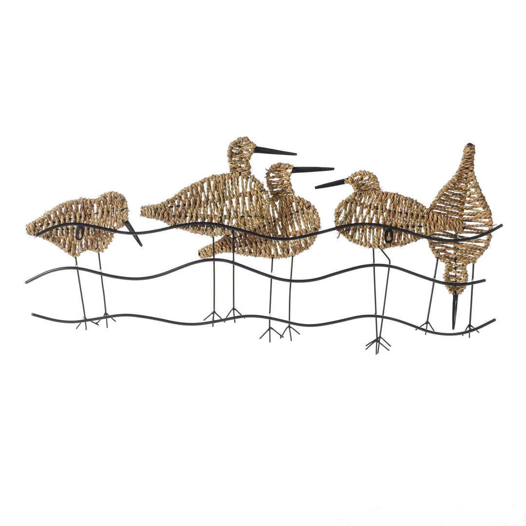 Flock of Birds Natural Woven Seagrass Wall Art Silver Transitional Metal - Diamond Home USA