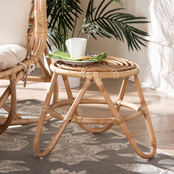 Modern Bohemian Natural Brown Rattan End Table Eclectic