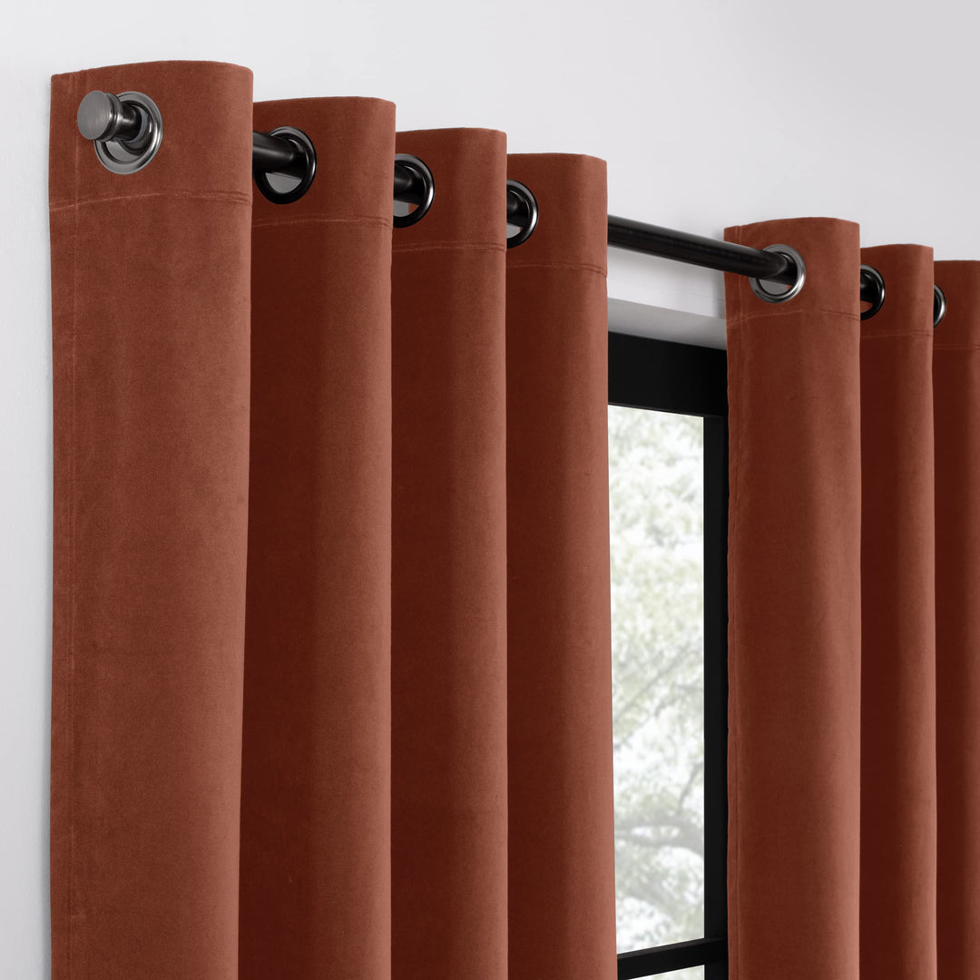 Eclipse Luxury Cotton Velvet 100% Blackout Grommet 96" x 50" Curtain Window Copper - 96x50 - Diamond Home USA