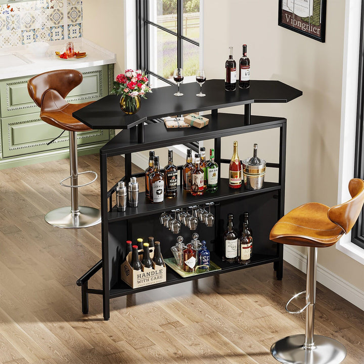 Home Bar Cabinet Mini Table with Storage Shelves and Footrest Wine Glass - Diamond Home USA