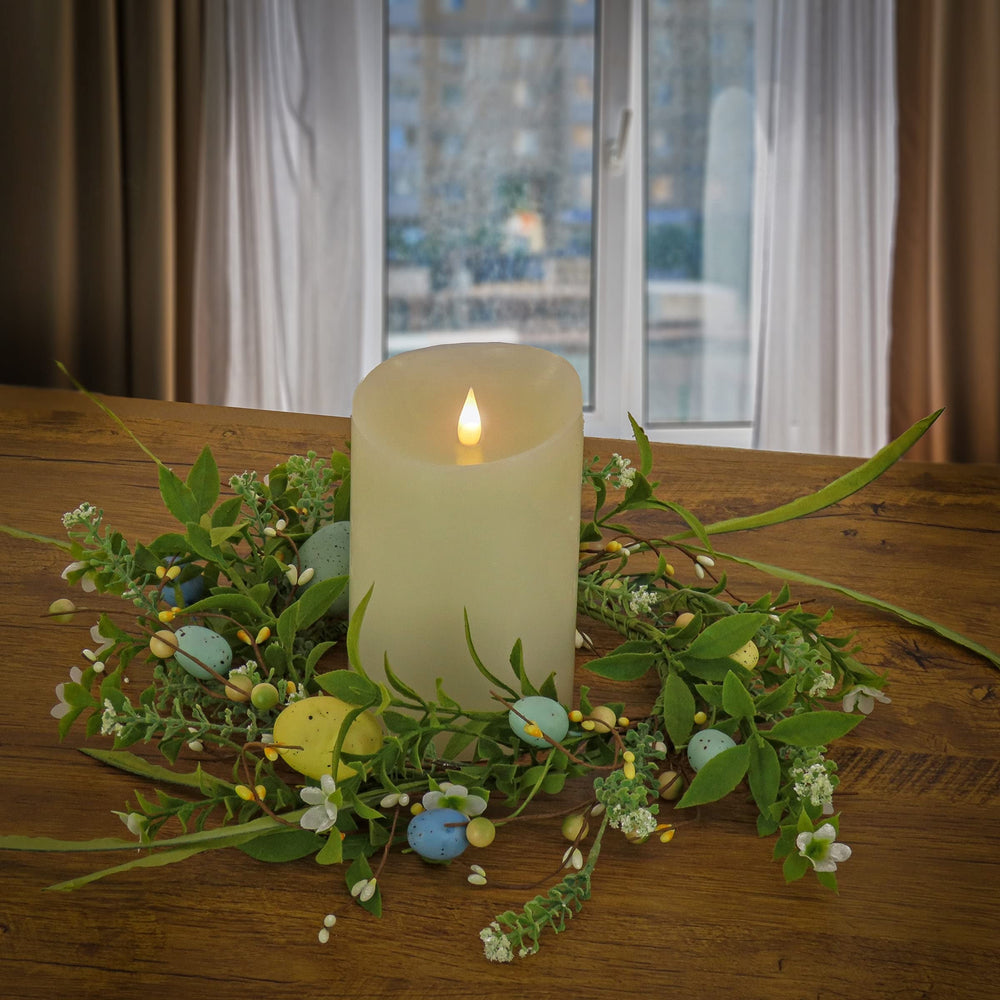 6" Spring Flowers and Eggs Candle Ring 6 in Green Traditional Plaster Handmade - Diamond Home USA