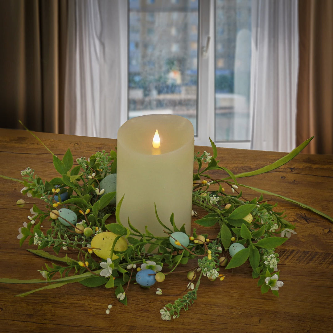 6" Spring Flowers and Eggs Candle Ring 6 in Green Traditional Plaster Handmade - Diamond Home USA