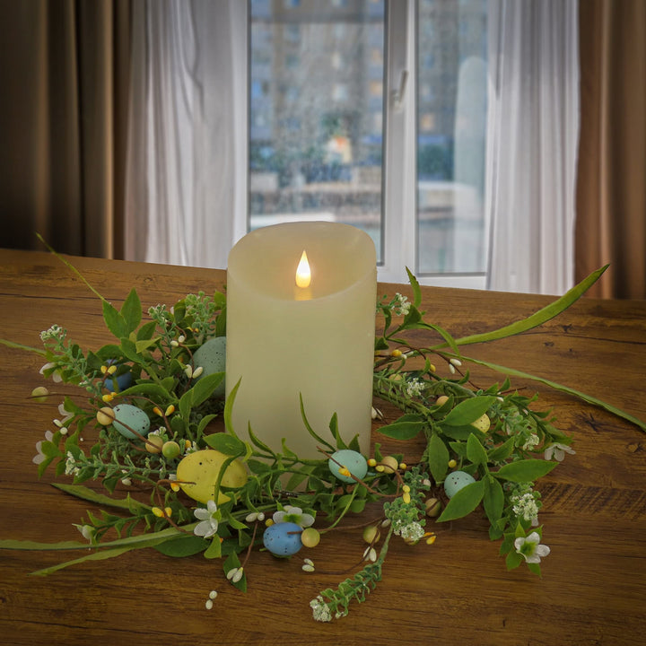 6" Spring Flowers and Eggs Candle Ring 6 in Green Traditional Plaster Handmade - Diamond Home USA