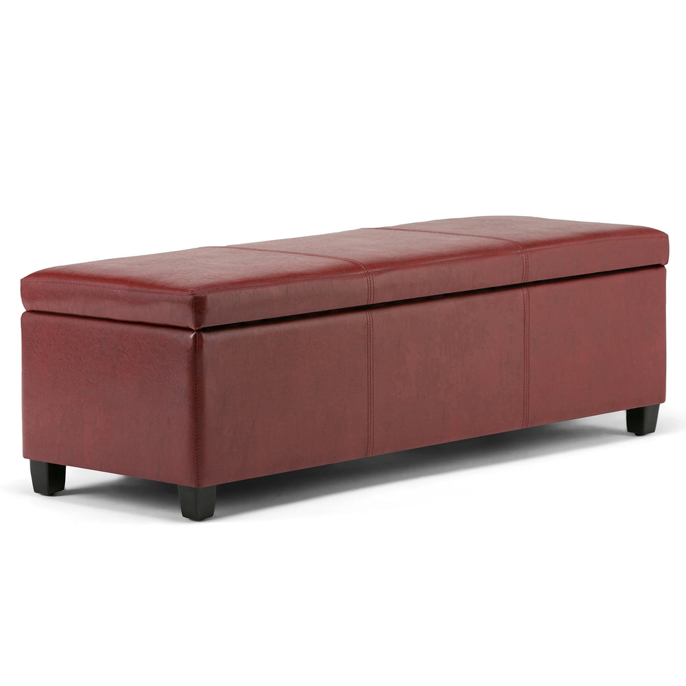 SIMPLIHOME Avalon 48 Inch Wide Contemporary ectangle Storage Ottoman Bench in Red