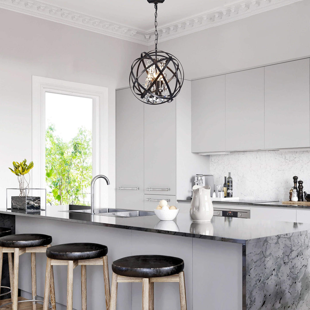 The Lighting Store Benita Antique Black 4-Light Metal Globe Crystal Chandelier - Diamond Home USA