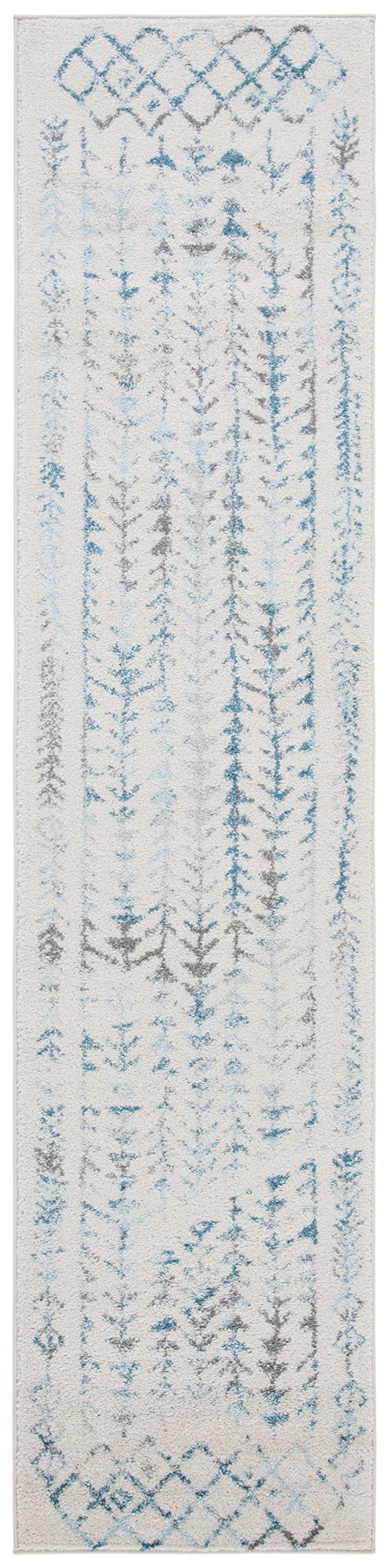 SAFAVIEH Tulum Collection Runner Rug - 2' x 9' Ivory & Turquoise Moroccan Boho - Diamond Home USA