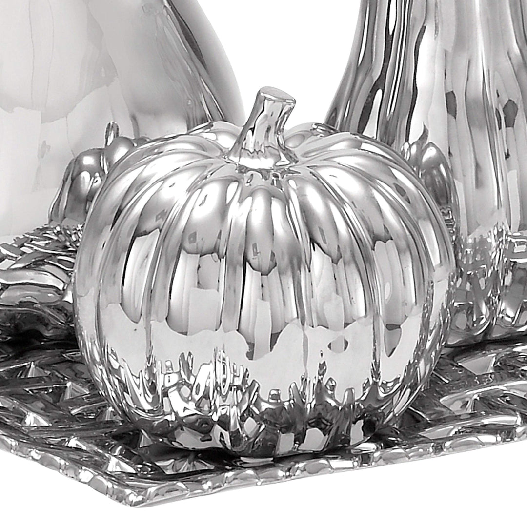 Ceramic Plate with Decorative Fruit Center Piece and Table Decor Silver - Diamond Home USA