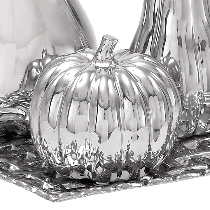 Ceramic Plate with Decorative Fruit Center Piece and Table Decor Silver - Diamond Home USA