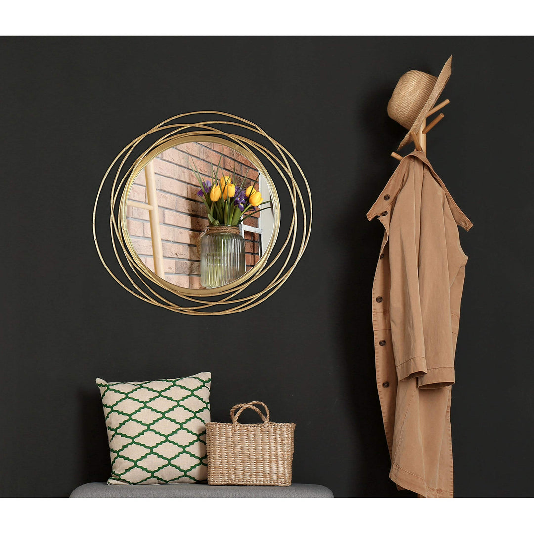 27.5" Dia Gold Round Wall Mirror Modern Metal Circle Wire Rings Accent - Diamond Home USA
