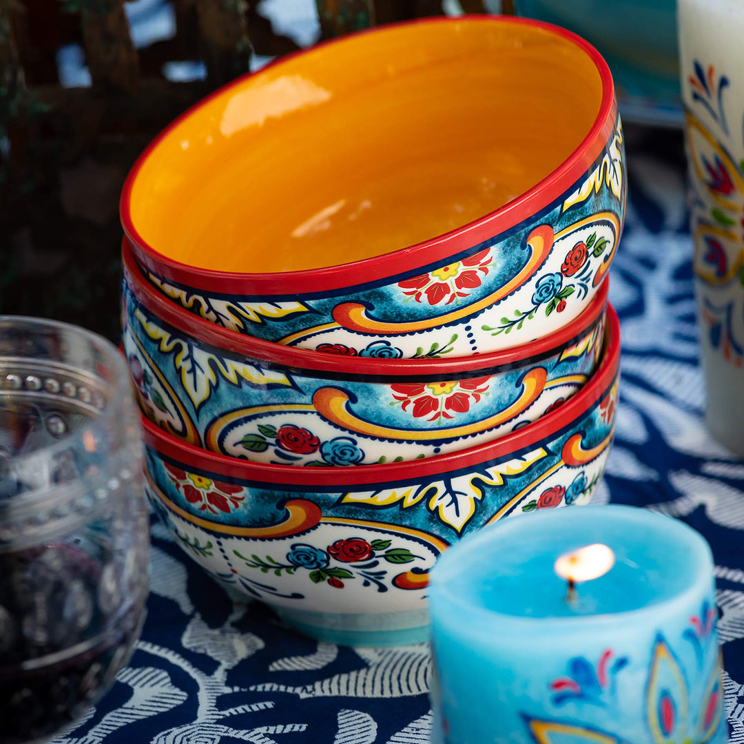 Euro Ceramica Zanzibar Collection Vibrant 5.6" Ceramic Cereal/Soup Bowls Set - Diamond Home USA