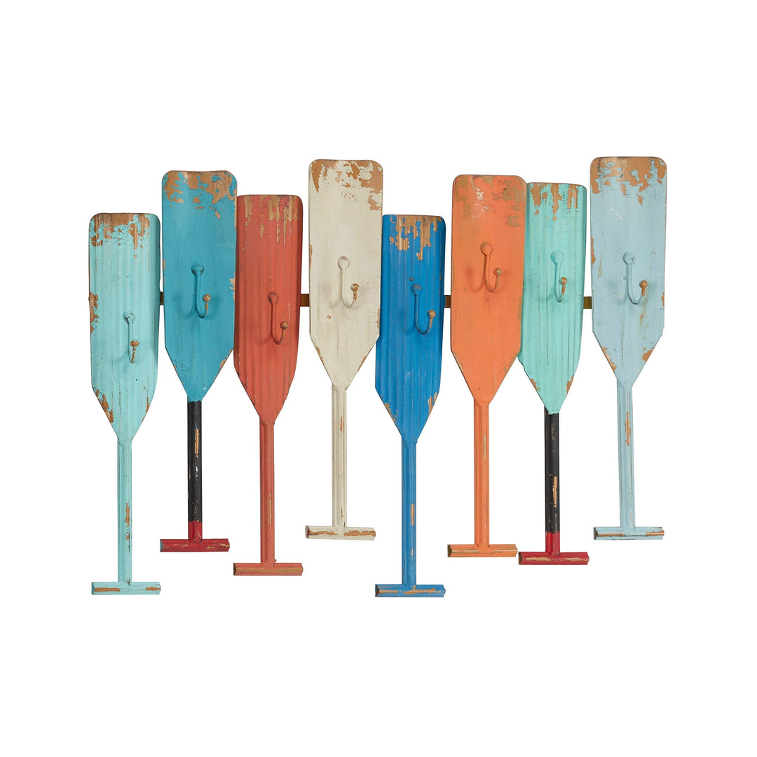 Nautical Themed Metal Oar Wall Hook Multi Color Coastal Iron Antique - Diamond Home USA