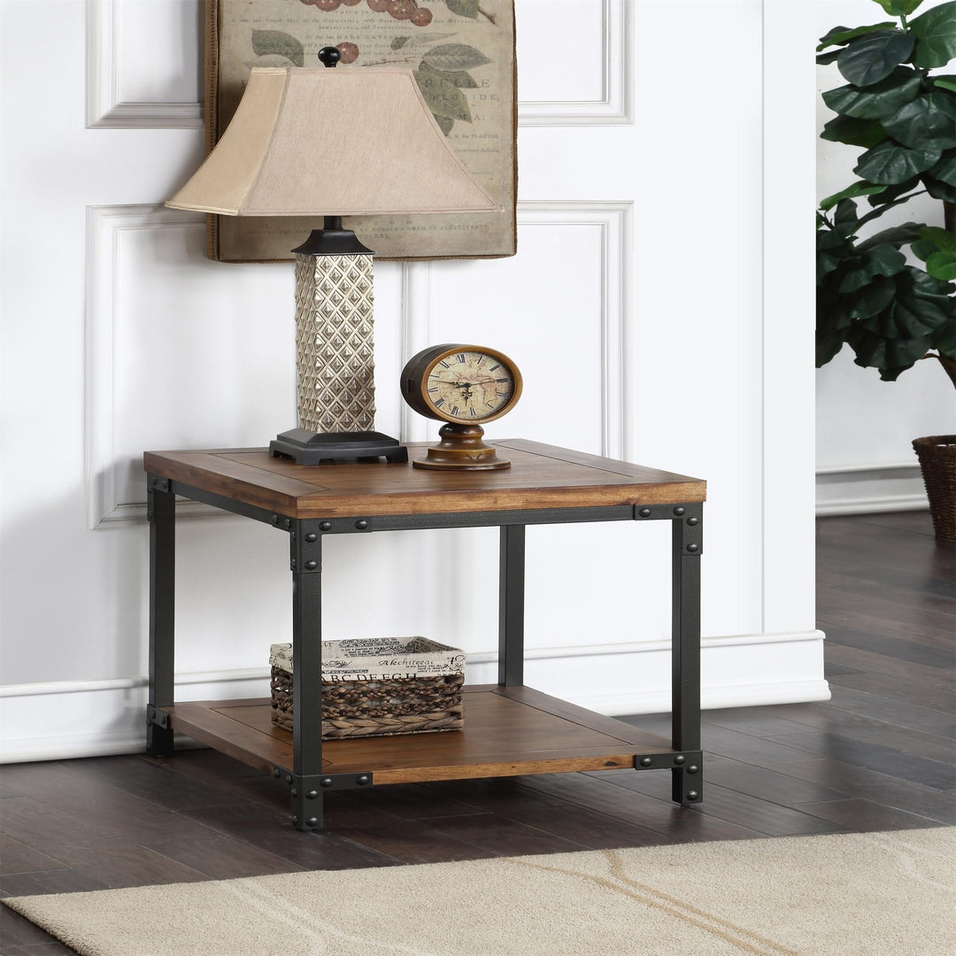 Industrial Design End Table Square Coffee Brown Classic Wood Finish