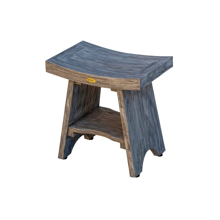 18" Gray Serenity Solid Teak Shower Bench Stool with Storage Shelf in New Finish - Diamond Home USA